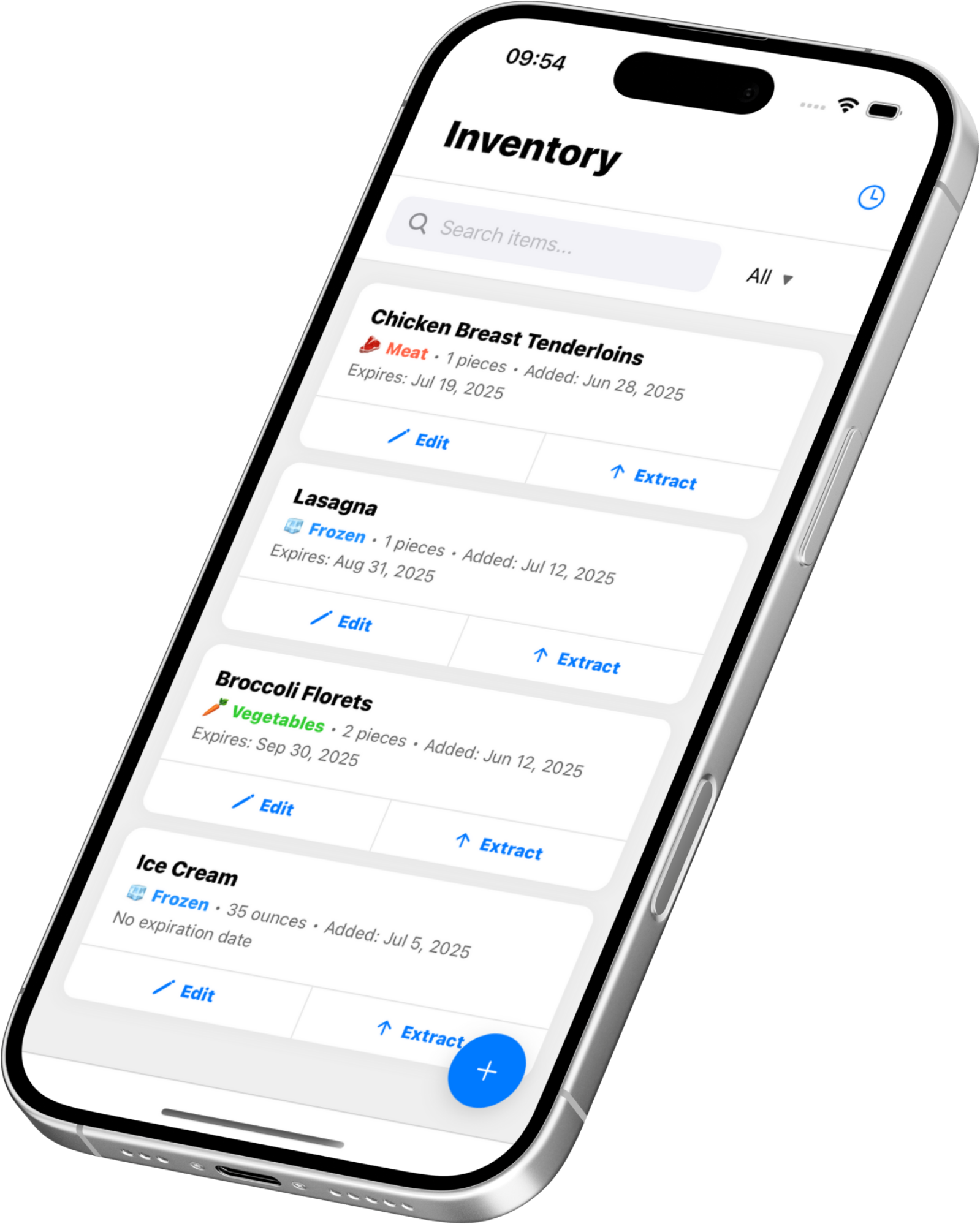 Inventory list shown on iPhone